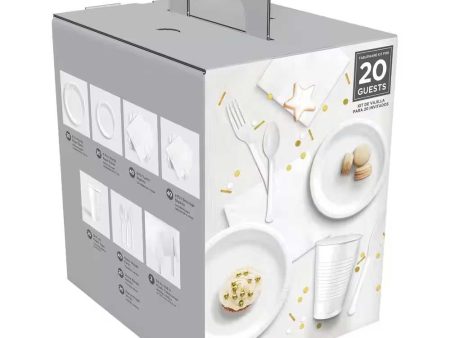 Frosty White Boxed Tableware Kit (20 Guests) For Sale