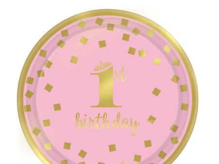 1st Birthday Girl - Gold Metallic Paper Plates 9in, 8pcs Online Hot Sale