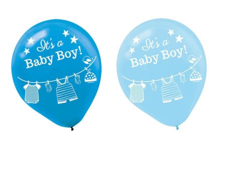 Baby Shower With Love Baby Boy Latex Balloons 12in, 15pcs Hot on Sale