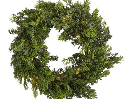 Cedar Pine Foliage Christmas Wreath with Lights Online now