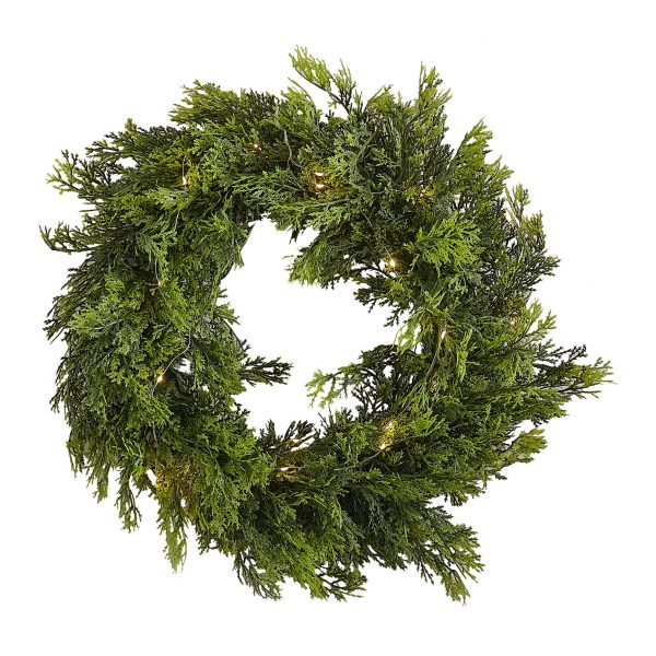 Cedar Pine Foliage Christmas Wreath with Lights Online now