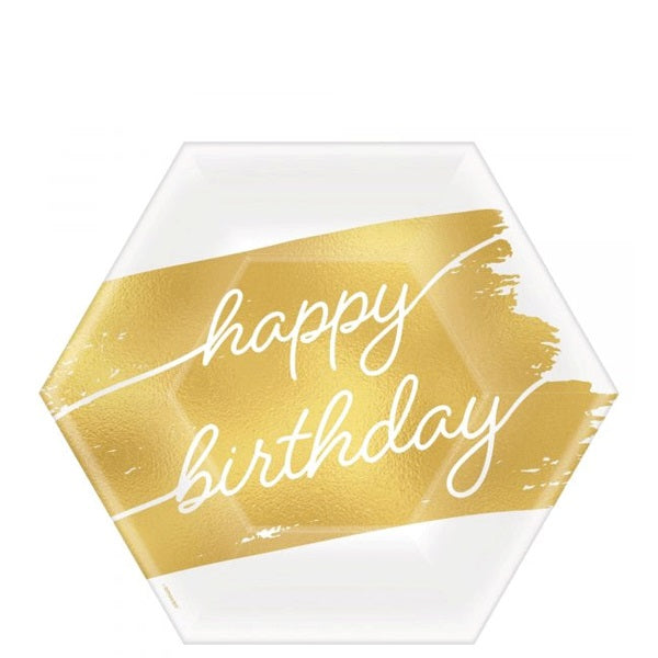 Golden Age Birthday Hexagon Metallic Plates 7in, 8pcs Online Sale