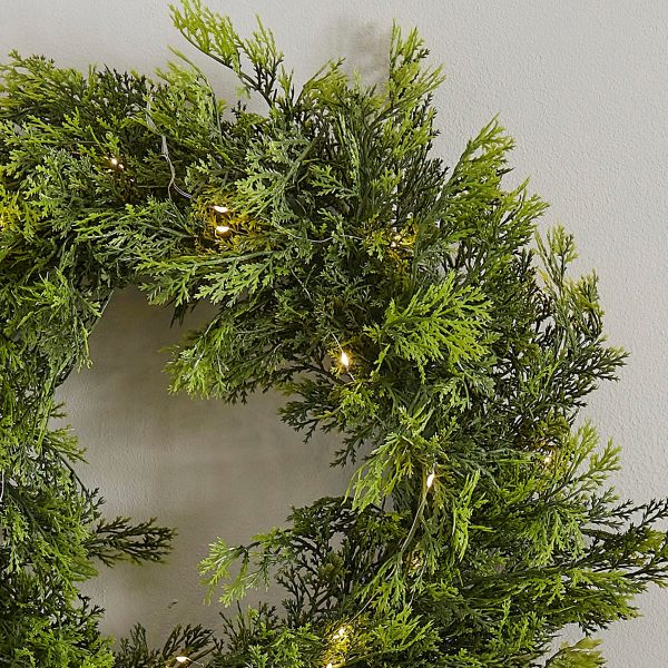 Cedar Pine Foliage Christmas Wreath with Lights Online now