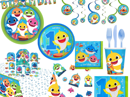 Baby Shark 1st Birthday Party Kit For 16 People Online now