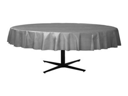 Silver Round Plastic Table Cover 84in Sale