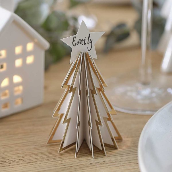 White and Gold Christmas Tree Place Cards For Discount