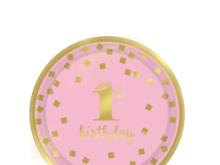 1st Birthday Girl - Gold Metallic Paper Plates 7in, 8pcs on Sale