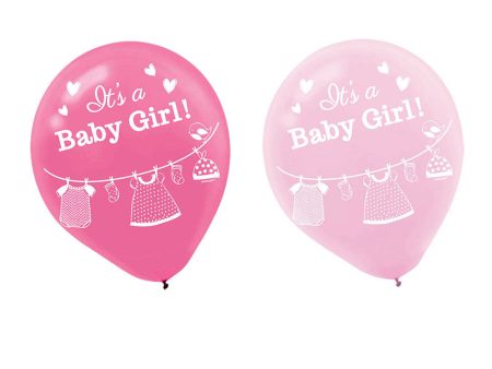 Baby Shower With Love Baby Girl Latex Balloons 12in, 15pcs Hot on Sale