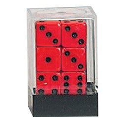 D6 Opaque Dice: 12pc 16mm (Red Black) For Sale